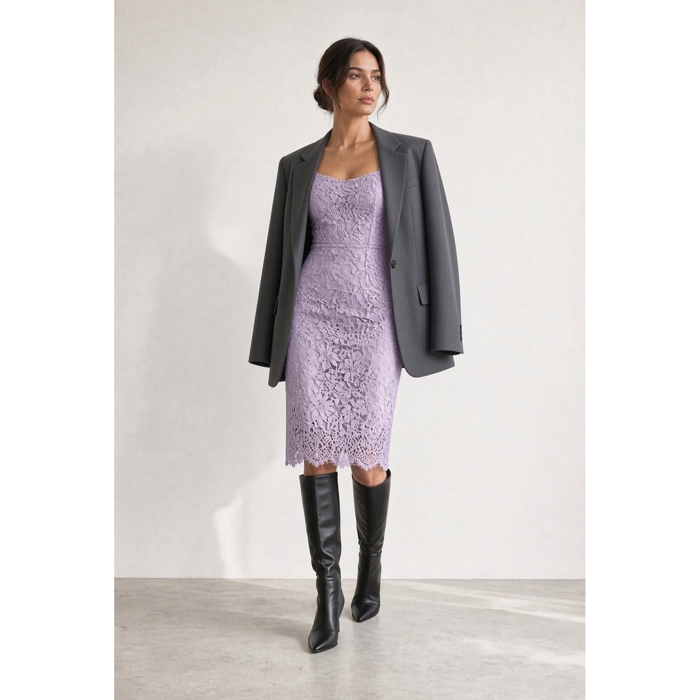 Alexia Admor Boston Proper Lavender Floral Lace Sheath Dress Size 12 NEW Chic
